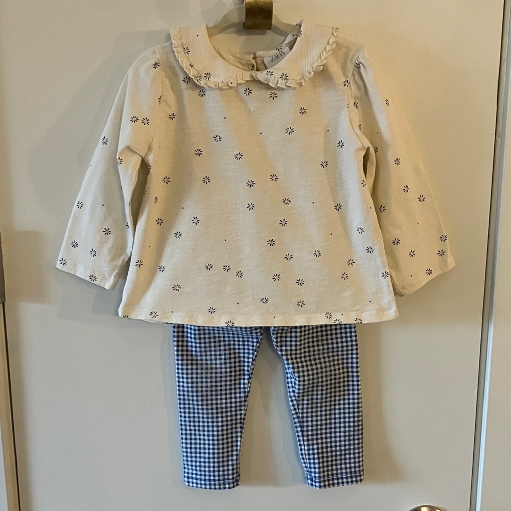 Zara Cream Top and Gymboree Blue Checked Pants
